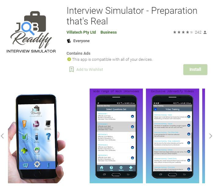 simulateur d'entretien d'embauche via Google Play
