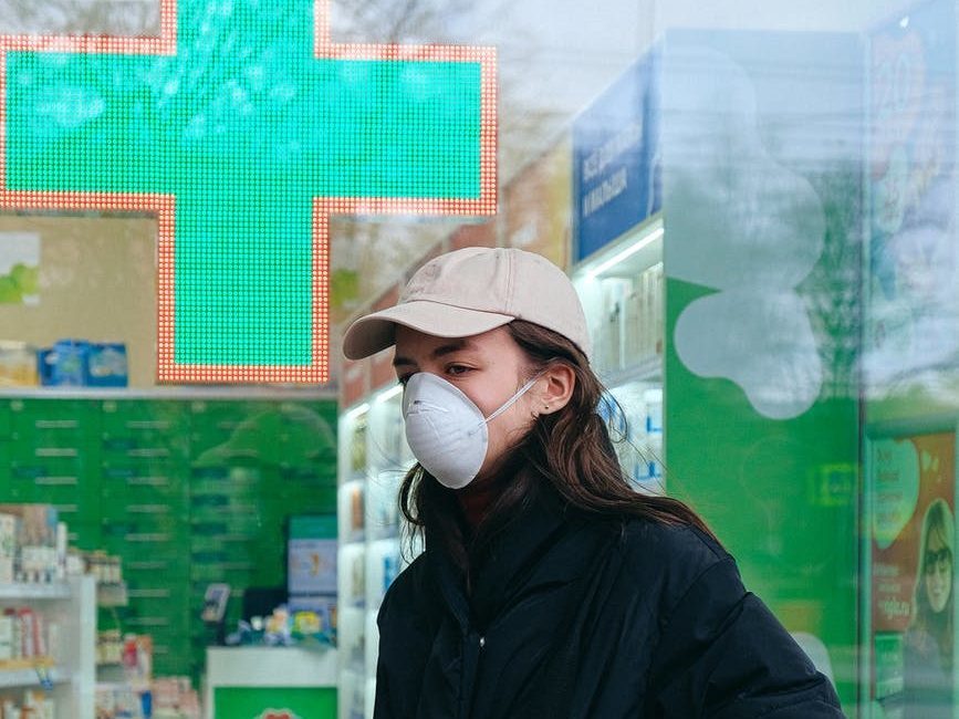 woman wearing face mask at pharmacy