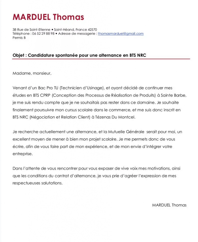 Lettre de motivation passe partout exemple 1