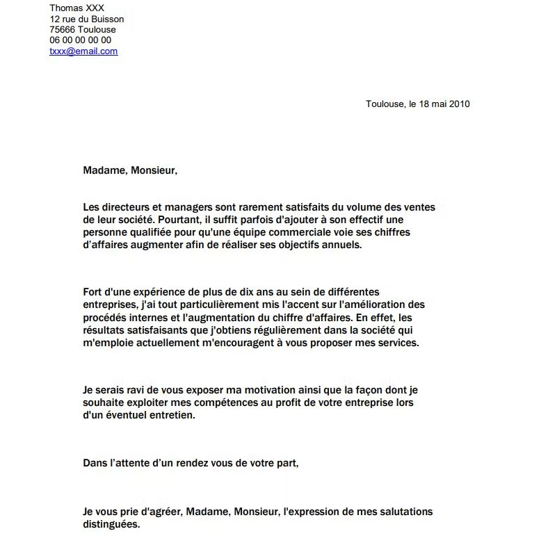 Lettre de motivation passe partout exemple 4- Commercial 